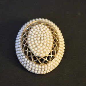 Vintage Signed HAR Seed Pearl Oval Brooch Pin 2"